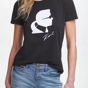 Karl Lagerfeld Black Tee with White Graphic Silhouette Large